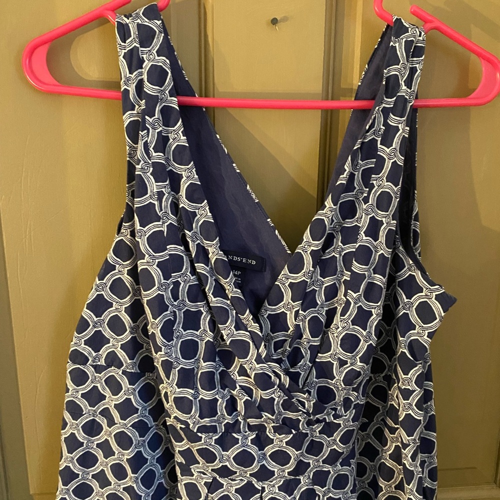 Lands End blue white summer cotton dress 14P petite